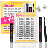 Fowenda DIY eyelash extension kit with lashes, glue, and tools on a white background