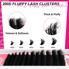 Fowendia™ 3D Fluffy Full Dramatic Style Cluster Lashes Kit- (60D-200D)