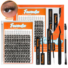 Eyelash extension kit with tools and packaging featuring the brand 'Fowendia'.