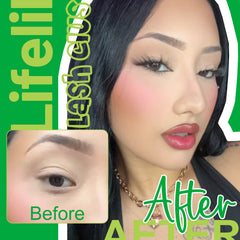 Before and after comparison of cluster lashes with fairy fox style.