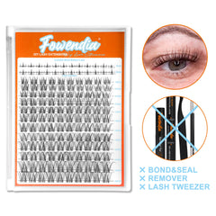 Fowendia 'First Met' lash tray with a close-up of an eye wearing the lashes.