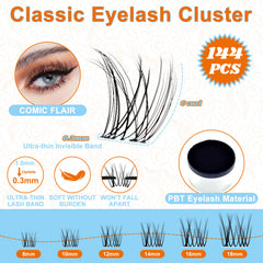 Advertisement for fowendia first met classic eyelash cluster with product details and benefits.