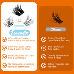 Comparison chart of Fowendia false eyelashes with other options on an orange background