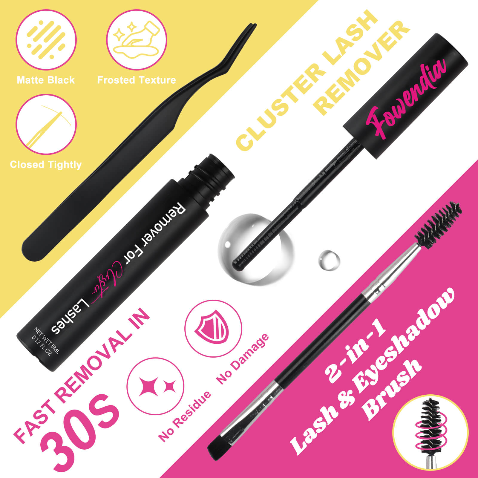 Fowendia Cluster Lashes Kit Tools - Remover & Tweezers & Brush