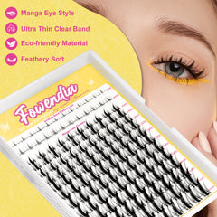 Eyelash packaging with Fowendia branding and product features on a yellow background